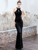 Black Women Evening Party Dress Sequin Sleeveless Dress Halter Neck Maxi Long Dress Formal Party Prom Gowns - A ARFAR | Women's Formal Dresses
