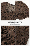 Leopard Women's Summer Boho Short Dresses Floral Print Tie Neck Short Sleeve Elastic High Waist Ruffle Mini Skater Dress Khaki - Prettygarden | Women's Casual Dresses