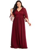 Plus Size Elegant V Neck Pleated A Line Chiffon Mother of Bride Dress - Sara Clothes