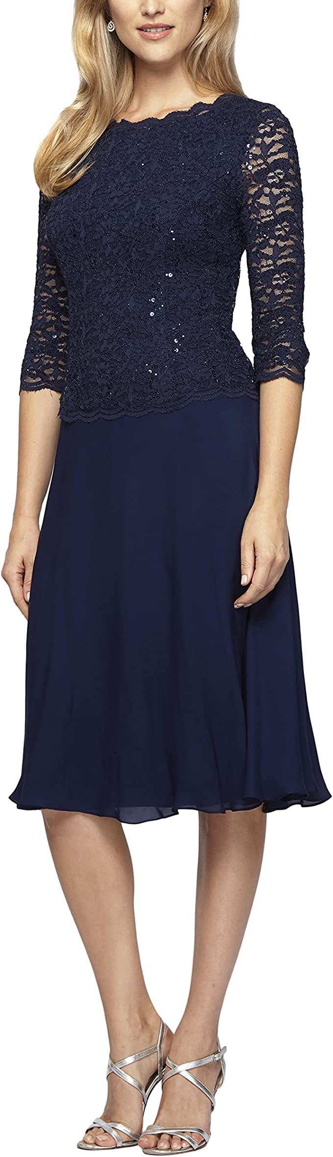 Electric Blue Plus Size Women's Long Evening Gown With Sequin Lace Bodice Lace Mock Dress With Long Full Skirt - Alex Evenings | Women's Formal Dresses