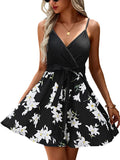 Black White Womens V-Neck Spaghetti Strap Bowknot Backless Sleeveless Lace Mini Swing Skater Dress - Ecowish | Women's Casual Dresses