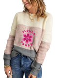 Gray Flower Womens Color Block Sweaters Long Sleeve Crewneck Pullover Knit Jumper Tops - Dokotoo | Women's Sweaters