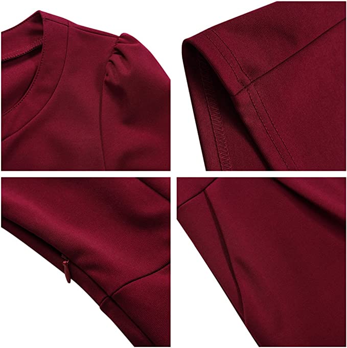 Burgundy Long Sleeve Women's V-Neck Work Business Bodycon Pencil Dress - MISSKY | Women's Work Dresses