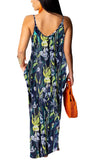 Floral Black Women's Summer Floral Spaghetti Strap Maxi Dresses Sexy V-Neck Beach Boho Tropical Long Sundress - HannahZone | Women's Casual Dresses