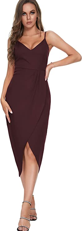 Wine Red Women's Sexy V Neck Backless Maxi Dress Sleeveless Spaghetti Straps Cocktail Party Dresses - CMZ2015 | Women's Cocktail Dresses