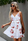 White Red Women's Sexy V Neck Printed Spaghetti Strap Beach Romper Shorts Jumpsuit - Angashion | Women's Cocktail Dresses