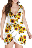 Sunflower White Womens Plus Size Long Sleeves & Sleeveless Deep V Neck Bodycon Wrap Dress With Front Slit - Laolasi