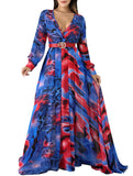 Blue Floral Womens Casual Floral Print Long Maxi Dress Plus Size Plain Party Outfits - JTNFairy | Women's Casual Dresses