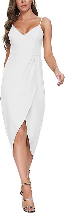 White Women's Sexy V Neck Backless Maxi Dress Sleeveless Spaghetti Straps Cocktail Party Dresses - CMZ2014 | Women's Cocktail Dresses
