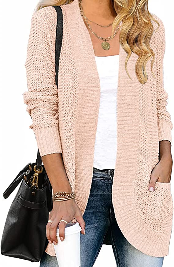 Blush Women's Long Sleeve Open Front Casual Lightweight Soft Knit Cardigan Sweater Outerwear - ZESICA | Women's Cardigan
