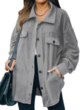 Light Grey Womens Button Down Shirts Shacket Jackets Mid Length Trench Pea Coat - FARYSAYS | Women's Coat & Jacket