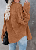 Rust Red Womens Corduroy Button Down Shirts Boyfriend Long Sleeve Oversized Blouses Tops - Dokotoo