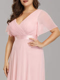 Pink Women's Plus Size Double V-Neck Evening Party Maxi Dress - Ever-Pretty | Women's Formal Dresses