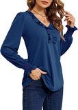 Blue Casual V Neck T Shirts Loose Summer Tops Ruffle - Ivicoer | Women's Tops and Blouses