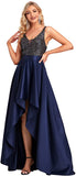 Navy Blue Women's V-Neck A-line High-Low Party Dress Long Evening Dress - Ever Pretty