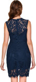 Navy Women's Sleeveless Scalloped Hem Fitted Floral Lace Bodycon Dress - Verdusa | Women's Cocktail Dresses