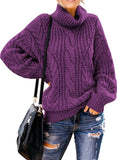 Plum Women's Turtleneck Balloon Long Sleeve Casual Loose Chunky Cable Knit Pullover Sweater Outerwear - FARYSAYS | Women's Sweaters