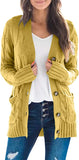 Mustard Women's Long Sleeve Cable Knit Sweater Open Front Cardigan Button Loose Outerwear - MEROKEETY | Women's Cardigan
