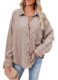 Light Brown Womens Corduroy Button Down Shirts Boyfriend Long Sleeve Oversized Blouses Tops - Dokotoo