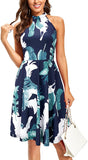 White Floral-6 Women's Halter Neck Floral Summer Casual Sundress - OUGES | Women's Casual Dresses