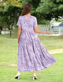 Light Purple Women Casual Loose Bohemian Floral Dress with Pockets Short Sleeve Long Maxi Summer Beach Swing Dress - Yesno | Women's Casual Dresses