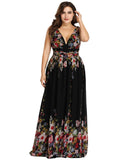 Women's Plus Size Chiffon Double V-Neck Semi-Formal Evening Party Maxi Dresses - Sara Clothes