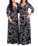 Black Line Womens Casual Floral Print Long Maxi Dress Plus Size Plain Party Outfits - JTNFairy | Women's Casual Dresses