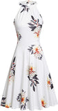 White Floral-21 Women's Halter Neck Floral Summer Casual Sundress - OUGES | Women's Casual Dresses
