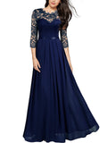 Navy Blue Ladies Wedding Style Lace Sleeve Bridesmaid Maxi Dress - MIUSOL | Women's Evening Gowns