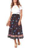 Floral Navy Women's Bohemian Floral Printed Elastic Waist A Line Maxi Skirt with Pockets - ZESICA | Women's Casual Dresses