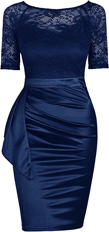Blue Women's Short Sleeve Colorblock Sheath Pencil Business Church Dress - Mmondschein | Women's Cocktail Dresses