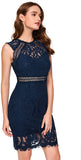 Navy Women's Sleeveless Scalloped Hem Fitted Floral Lace Bodycon Dress - Verdusa | Women's Cocktail Dresses