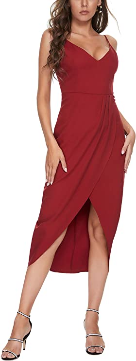 Purplish Red Women's Sexy V Neck Backless Maxi Dress Sleeveless Spaghetti Straps Cocktail Party Dresses - CMZ2012 | Women's Cocktail Dresses