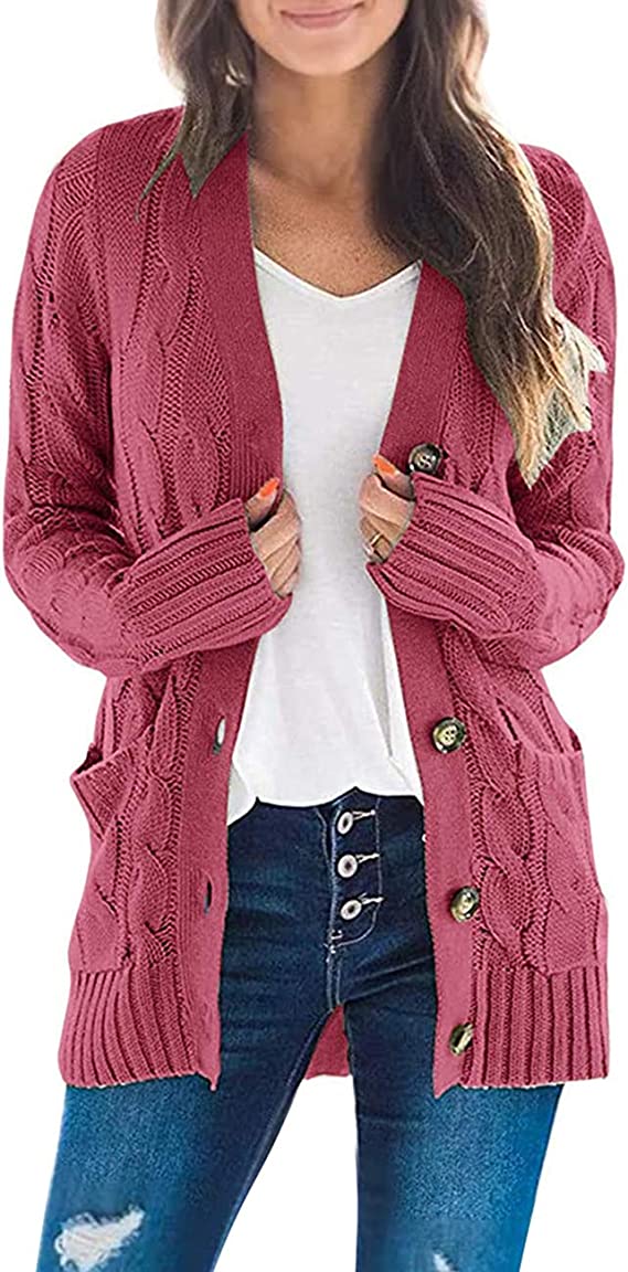 Maroon Women s Long Sleeve Cable Knit Sweater Open Front Cardigan