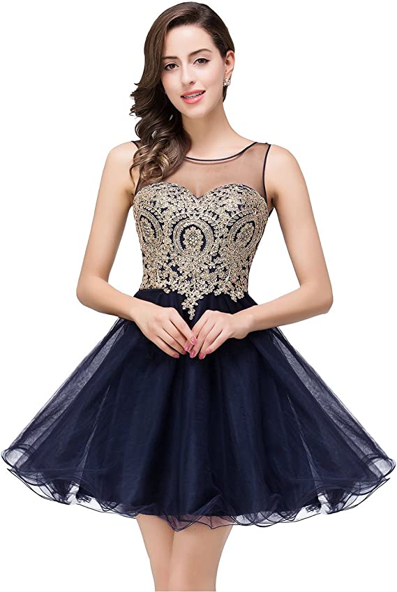 Navy Blue Women's Cocktail Dresses Crystals Applique Short Prom Dresses - MisShow | Women's Cocktail Dresses