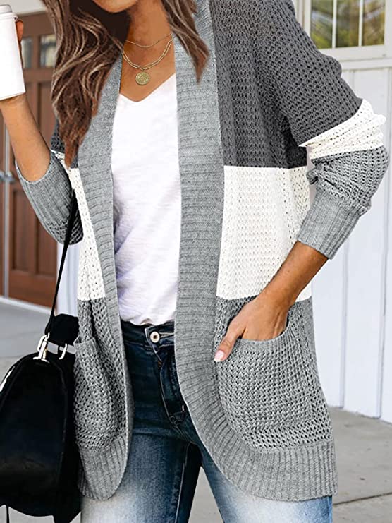 Coffee Women's Long Sleeve Open Front Casual Lightweight Soft Knit Cardigan Sweater Outerwear - ZESICA | Women's Cardigan