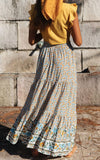 Sapphire Women's Bohemian Floral Printed Elastic Waist A Line Maxi Skirt with Pockets - ZESICA | Women's Casual Dresses