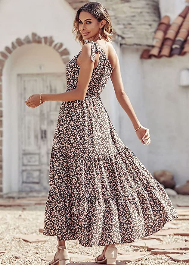 Coffee Pink Women's Summer Floral Maxi Dresses - Prettygarden | Women's Formal Dresses