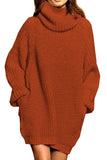 Brown Women's Loose Turtleneck Oversize Long Pullover Sweater Dress - Pink Queen | Women's Sweaters
