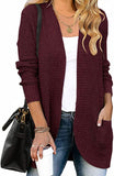 Wine Women's Long Sleeve Open Front Casual Lightweight Soft Knit Cardigan Sweater Outerwear - ZESICA | Women's Cardigan