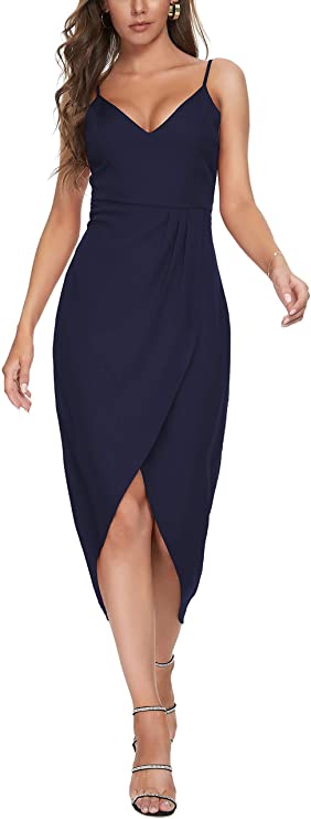 Navy Blue Women's Sexy V Neck Backless Maxi Dress Sleeveless Spaghetti Straps Cocktail Party Dresses - CMZ2023 | Women's Cocktail Dresses