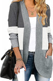 Contrast Grey Women's Long Sleeve Open Front Casual Lightweight Soft Knit Cardigan Sweater Outerwear - ZESICA | Women's Cardigan