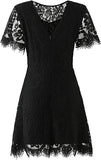 White Sleeveless Women's Elegant Round Neck V-Back Wedding Guest Floral Lace Cocktail Party A Line Dress - MSLG | Women's Cocktail Dresses