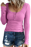 Rose Pink Women's Long Sleeve Shirts Casual Fall Henley Top Button Down Blouses Basic Ribbed Knit T Shirts - Kissfix | Women's Tops and Blouses