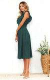 Blackish Green Womens Dresses Elegant Ruffles Cap Sleeves Summer A-Line Midi Dress - ECOWISH | Women's Cocktail Dresses