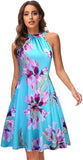 Rust Floral-4 Women's Halter Neck Floral Summer Casual Sundress - OUGES | Women's Casual Dresses