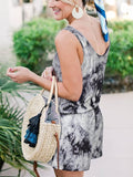 Tie Dye Black Grey Summer Scoop Neck Sleeveless Tank Top Short jumpsuit Rompers - ReoRia | Women's Romper & Jumper Suit