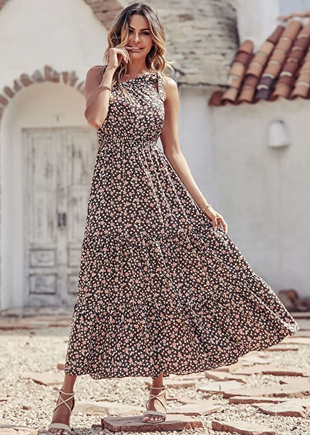 Coffee Pink Women's Summer Floral Maxi Dresses - Prettygarden | Women's Formal Dresses