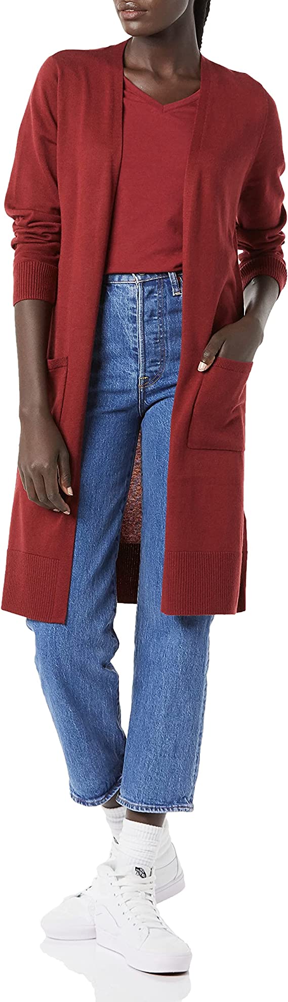 Burgundy Women's Lightweight Longer Length Cardigan Sweater (Available in Plus Size) - AE Store | Women's Cardigan