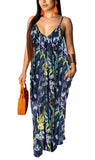Floral Black Women's Summer Floral Spaghetti Strap Maxi Dresses Sexy V-Neck Beach Boho Tropical Long Sundress - HannahZone | Women's Casual Dresses